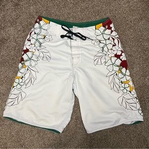 Billabong Boardshorts Mens size 32 Hawaiian Floral Casual Swim Surf Shorts White